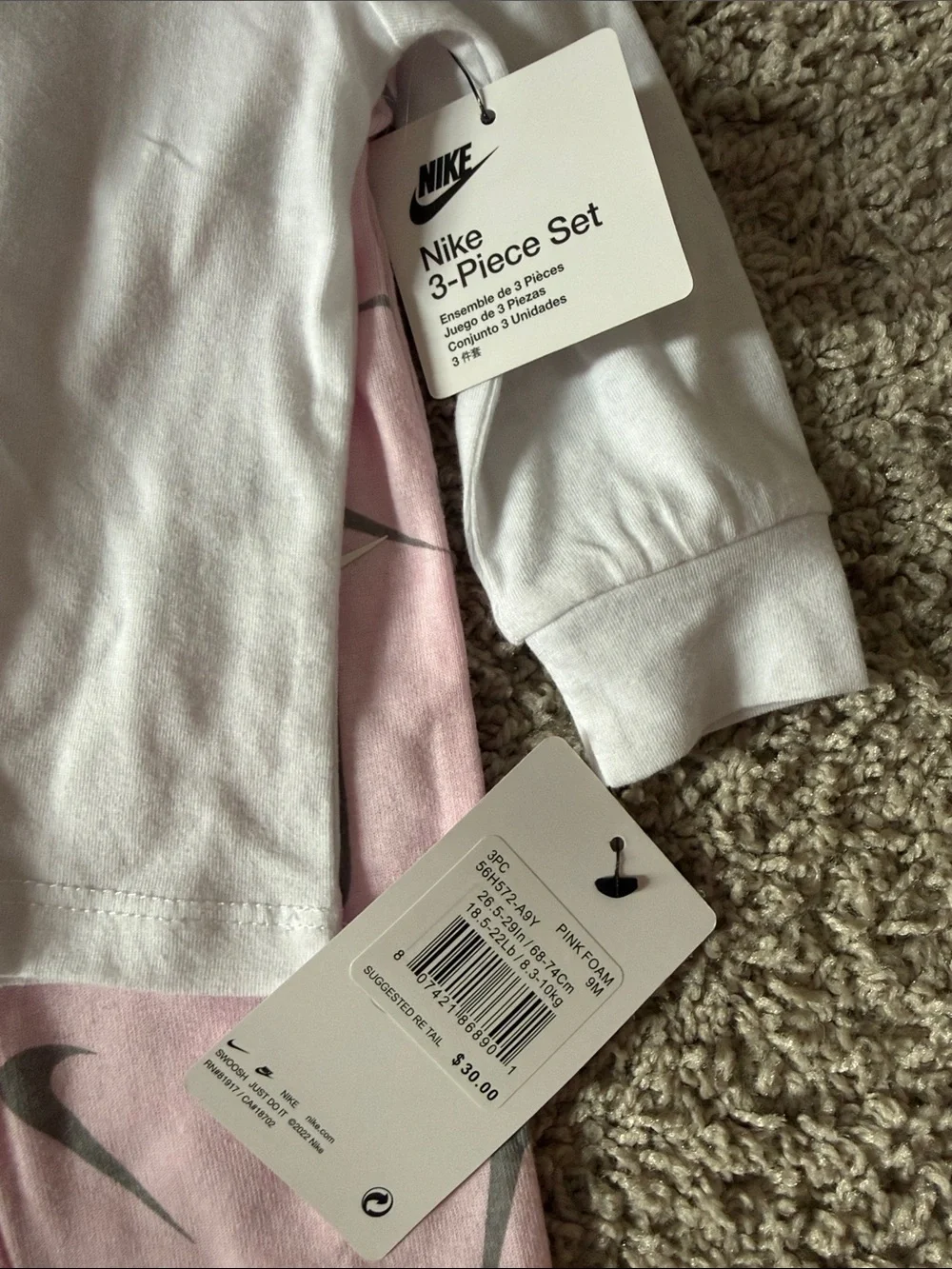 Nike Baby 3-Piece Set - Pink & White with Gray Swoosh